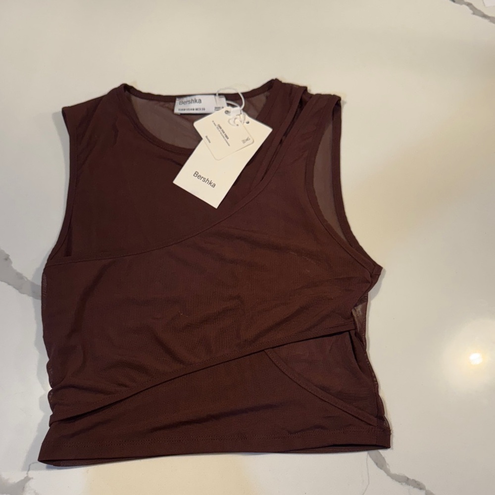 Bershka Dark Brown Sheer Women's Tank Top